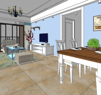 818 田园风格客厅餐厅